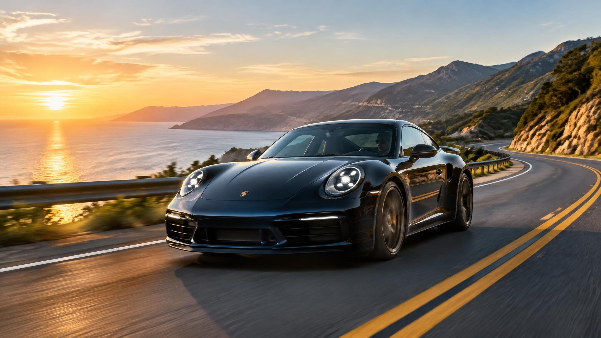 luxury car on open road