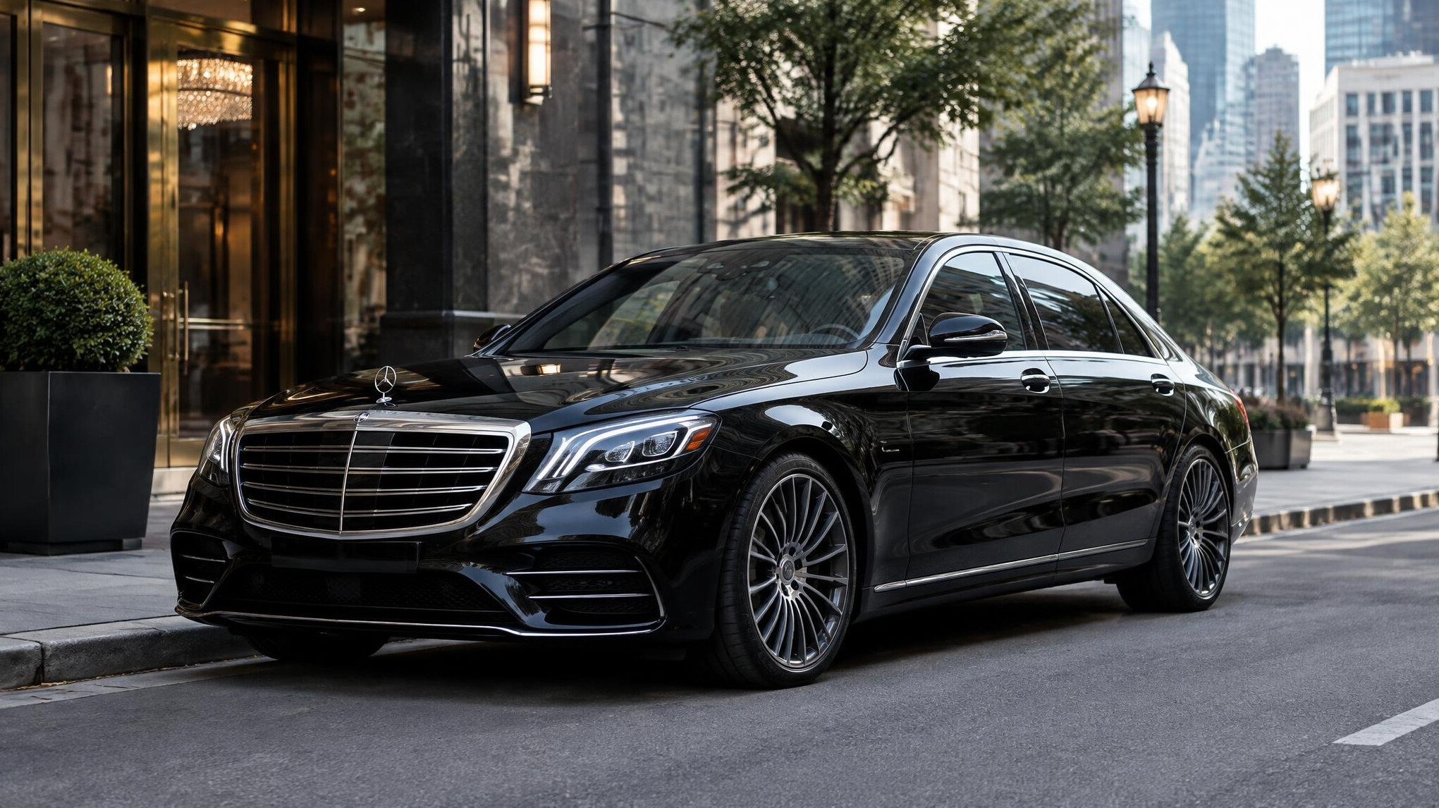 luxury sedan in city
