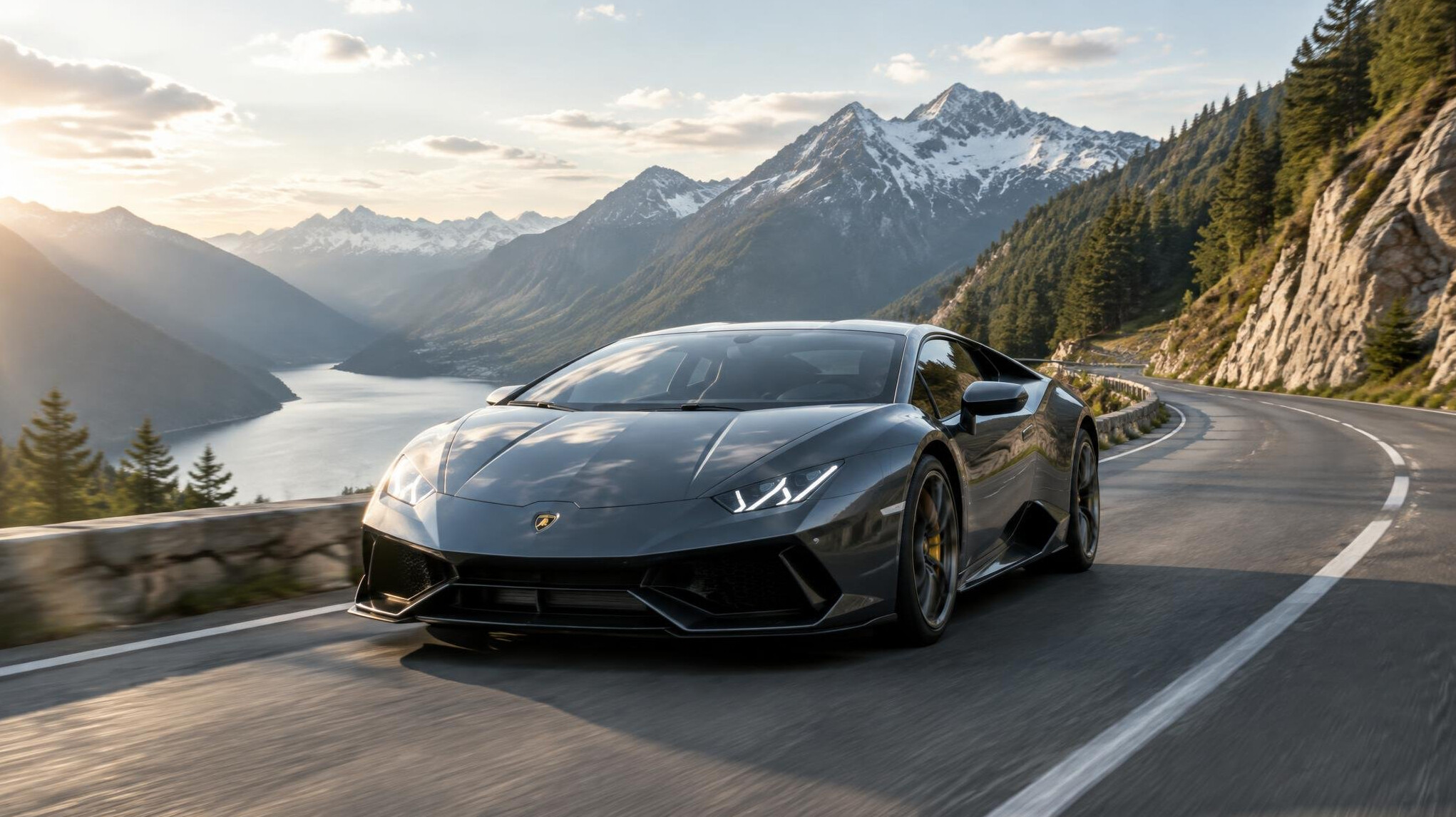 luxury sports car on mountain road