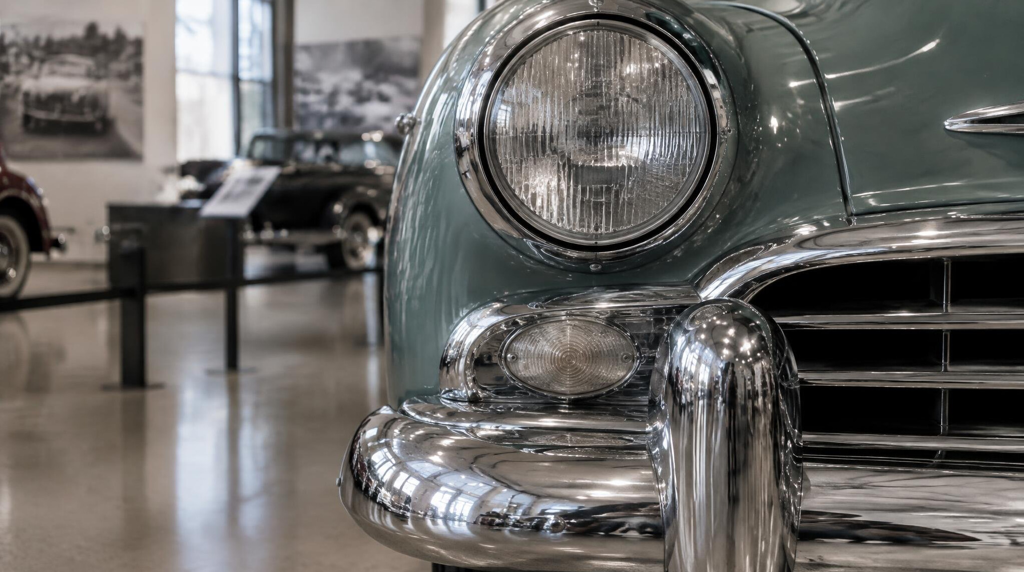 Detail of a vintage car chrome and headlight