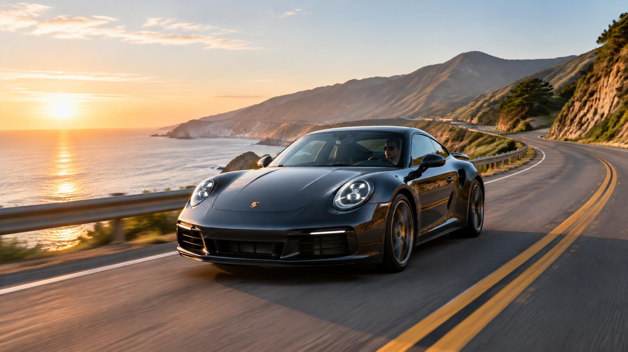 luxury car on open road