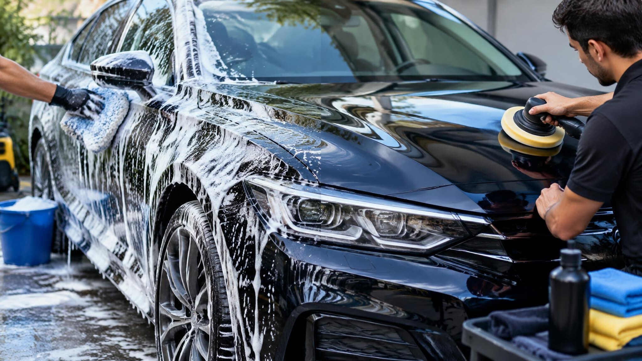 car washing with foam
